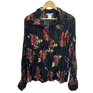 John Paul Richard Velvet Burnout Floral Semi Sheer Whimsigoth Artsy Shirt,‎ XL